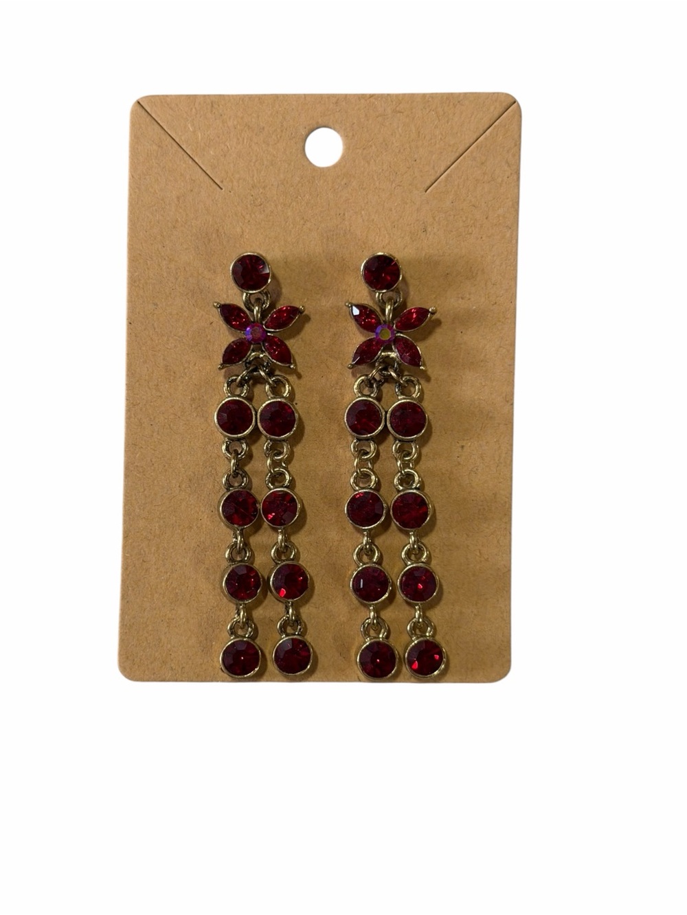Gold-Tone Red Crystal Dangle Earrings